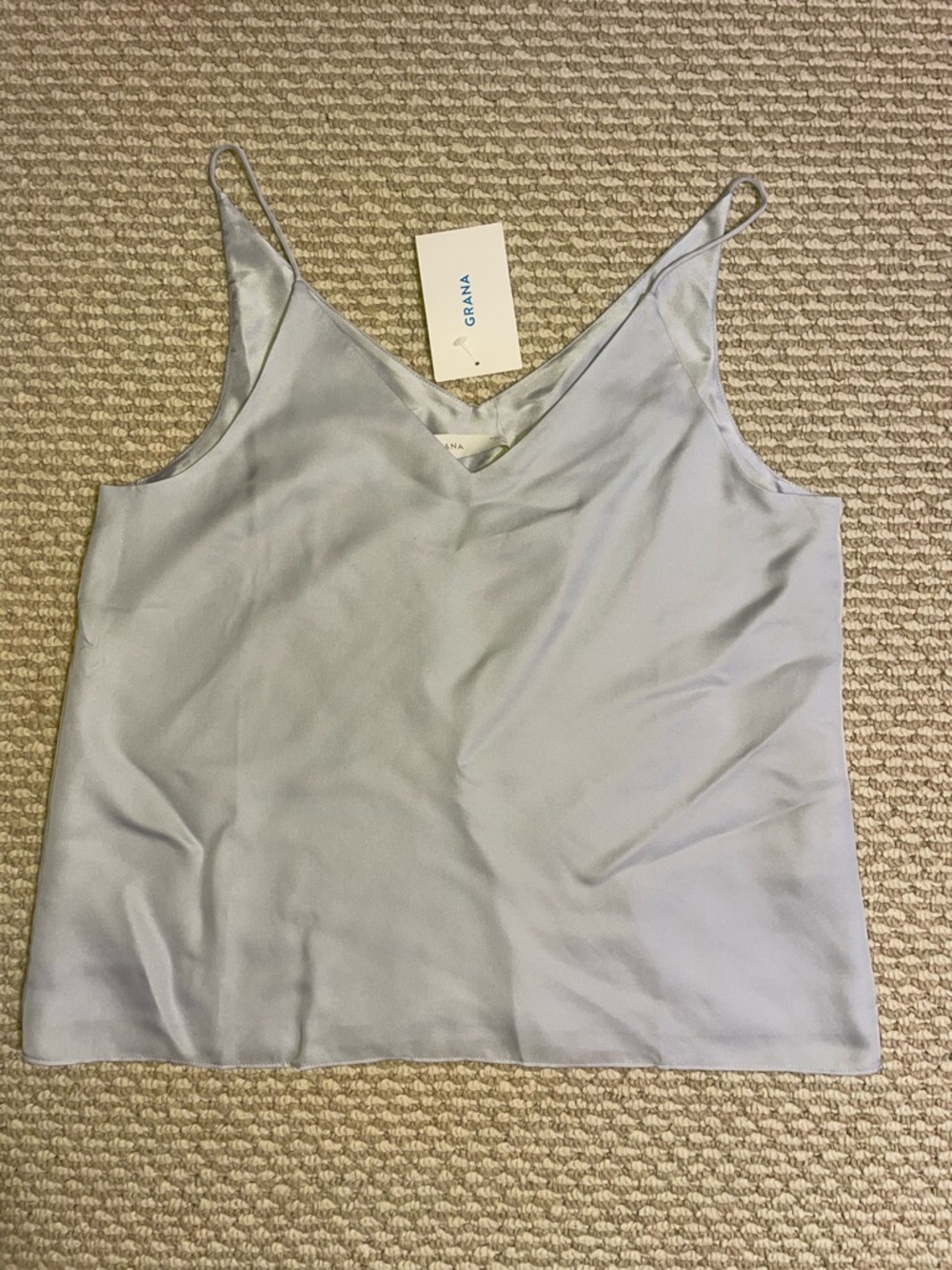 NWT Grana 100% Silk V-Neck Camisole Blue Tank Top M